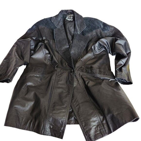 VTG 90s Global Identity G-III‎ Womens Genuine Leather Jacket M  Black Oversized - Picture 7 of 15